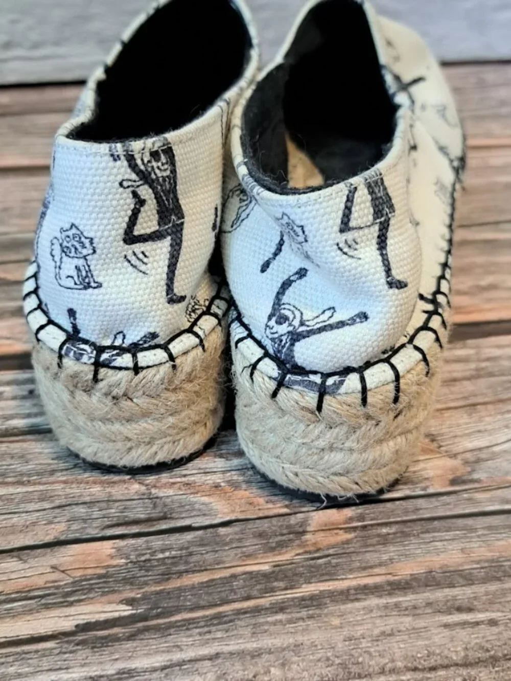 Karl Lagerfeld Cat and man cartoon print espadrille slip-on shoes size6 women's